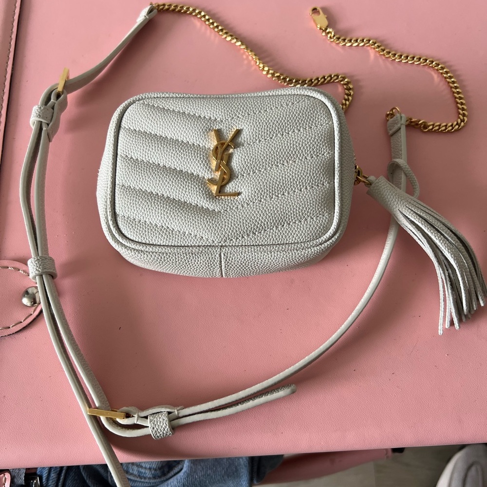 Yves Saint Laurent White Quilted Mini Camera Bag with Gold Hardware